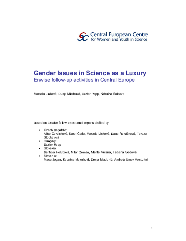 (PDF) Gender Issues in Science as a Luxury Enwise follow-up activities ...