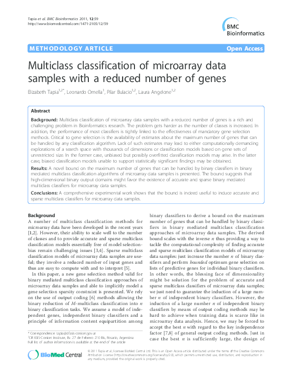 (PDF) Multiclass classification of microarray data samples with a ...