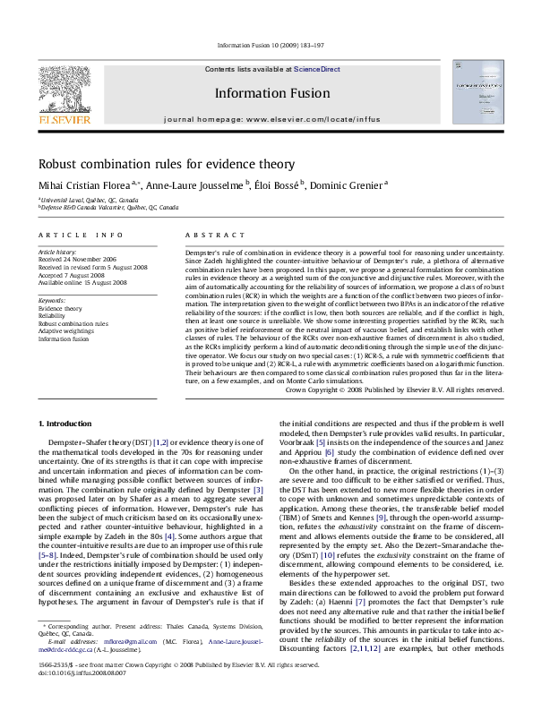 (PDF) Robust combination rules for evidence theory
