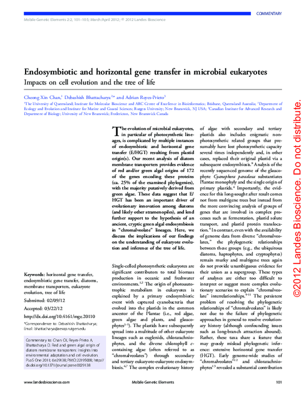 (PDF) Endosymbiotic and horizontal gene transfer in microbial eukaryotes