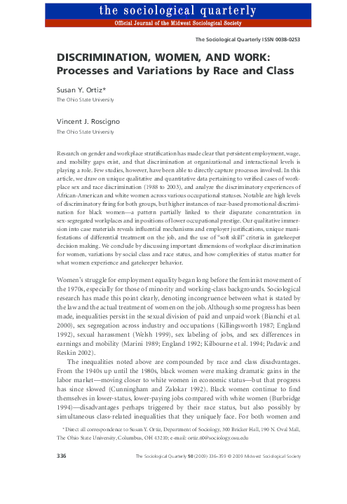 (PDF) DISCRIMINATION, WOMEN, AND WORK: Processes and Variations by Race ...
