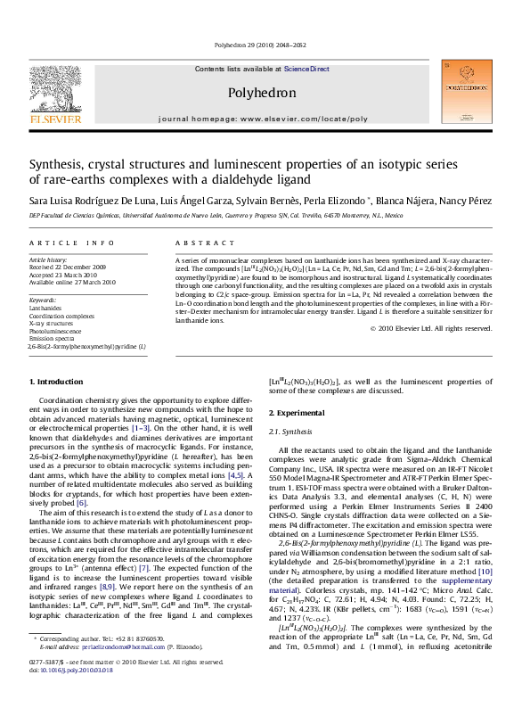(PDF) Synthesis, crystal structures and luminescent properties of an ...