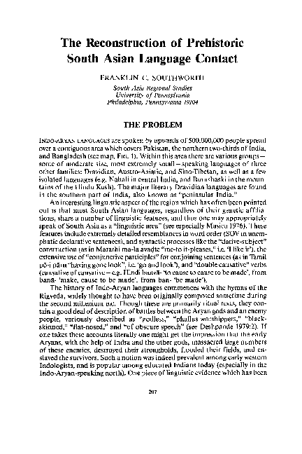 (PDF) The Reconstruction of Prehistoric South Asian Language Contact