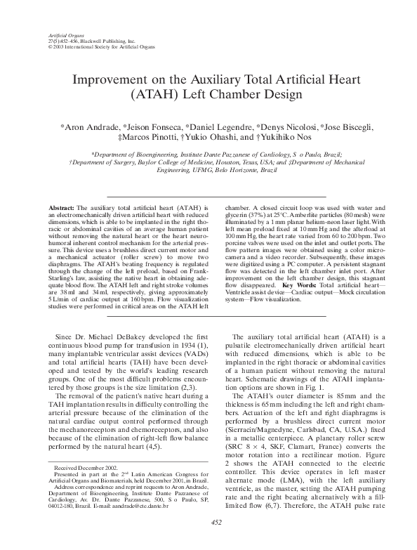 (PDF) IMPROVEMENT ON THE AUXILIARY TOTAL ARTIFICIAL HEART DESIGN TO