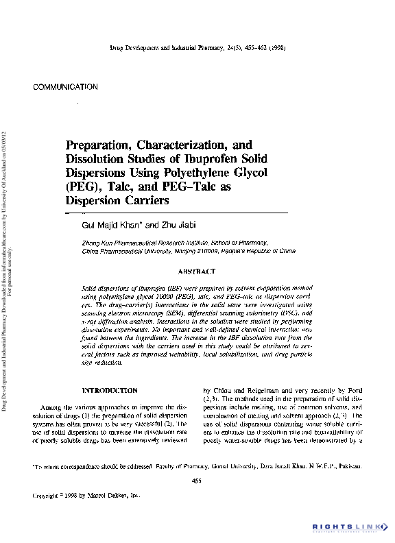 (PDF) Preparation, Characterization, and Dissolution Studies of ...