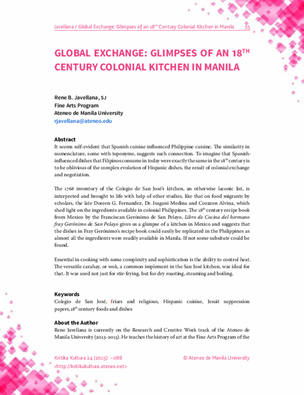 (PDF) Global Exchange: Glimpses of an 18th century Colonial Kitchen in