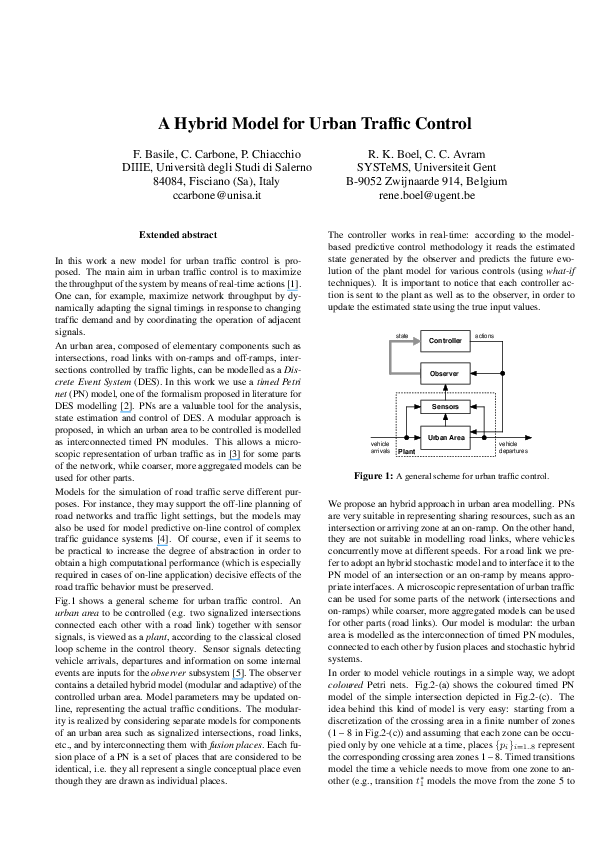 (PDF) A hybrid model for urban traffic control