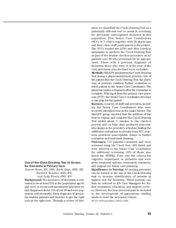 (PDF) Use of the ClockDrawing Test to screen for dementia in primary