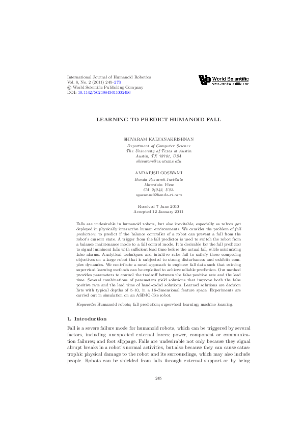 (PDF) Learning to Predict Humanoid Fall