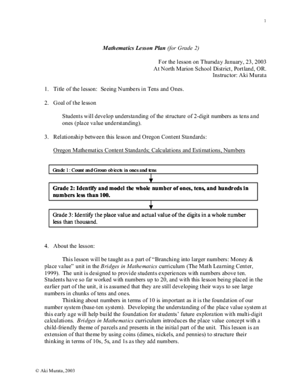(PDF) Mathematics Lesson Plan (for Grade 2