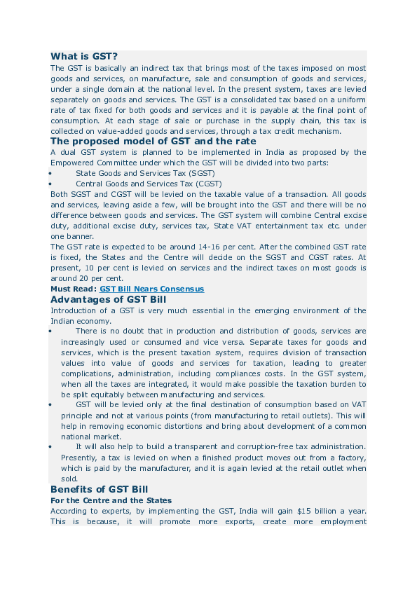 (DOC) What is GST? The proposed model of GST and the rate