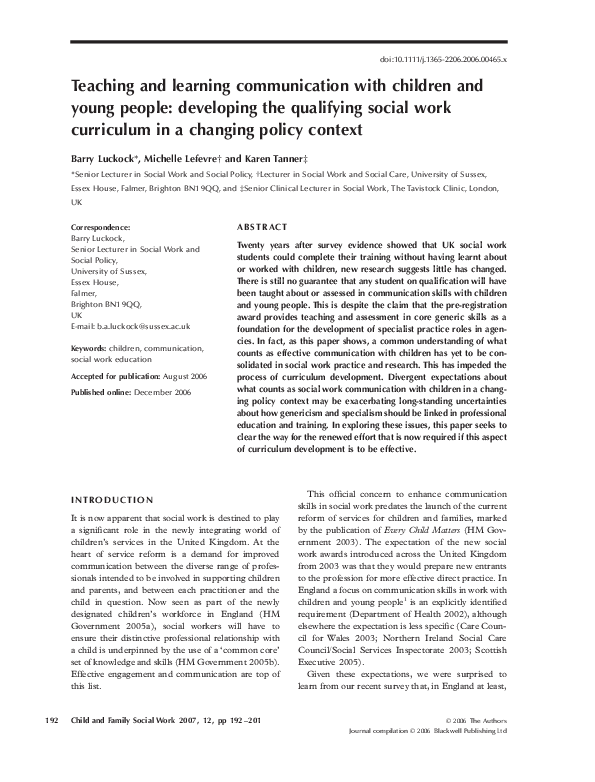 (PDF) Teaching and learning communication with children and young ...