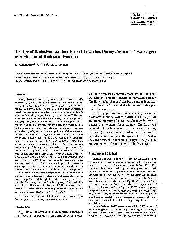 (PDF) The use of brainstem auditory evoked potentials during posterior ...