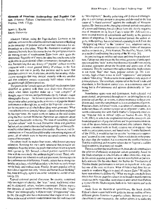 Moments of Freedom: Anthropology and Popular Culture (Page-Barbour Lectures)