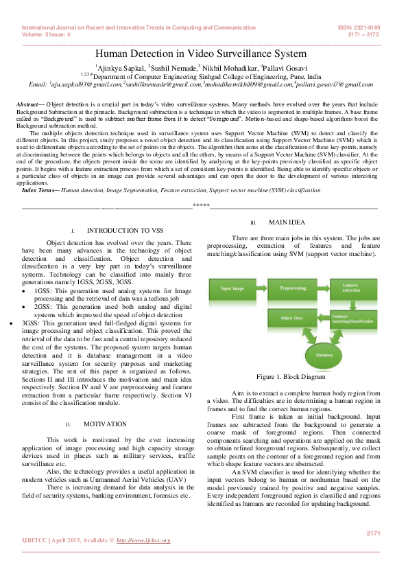(PDF) Human Detection in Video Surveillance System