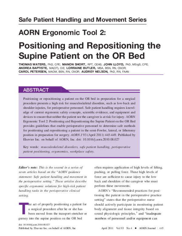 (PDF) AORN Ergonomic Tool 2 Positioning and Repositioning the Supine