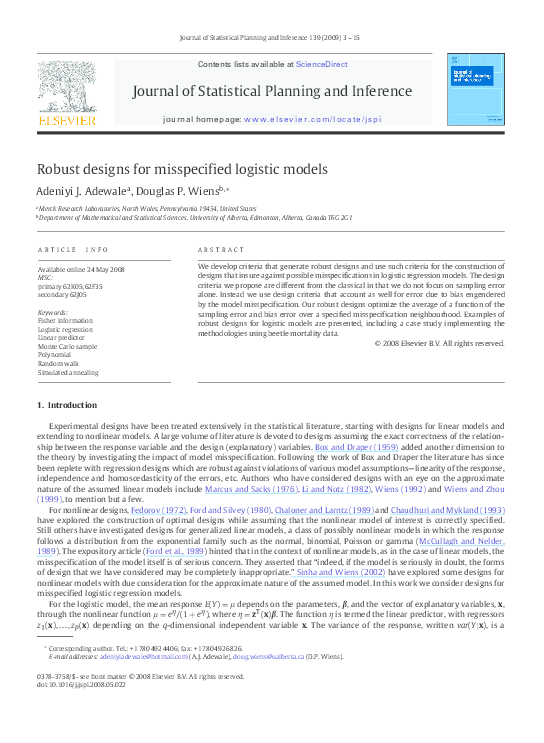 (PDF) Robust designs for misspecified logistic models
