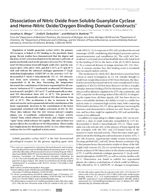 (PDF) Dissociation of Nitric Oxide from Soluble Guanylate Cyclase and ...