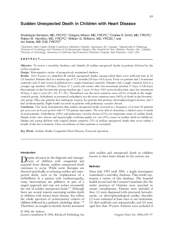 (PDF) Sudden Unexpected Death in Children with Heart Disease