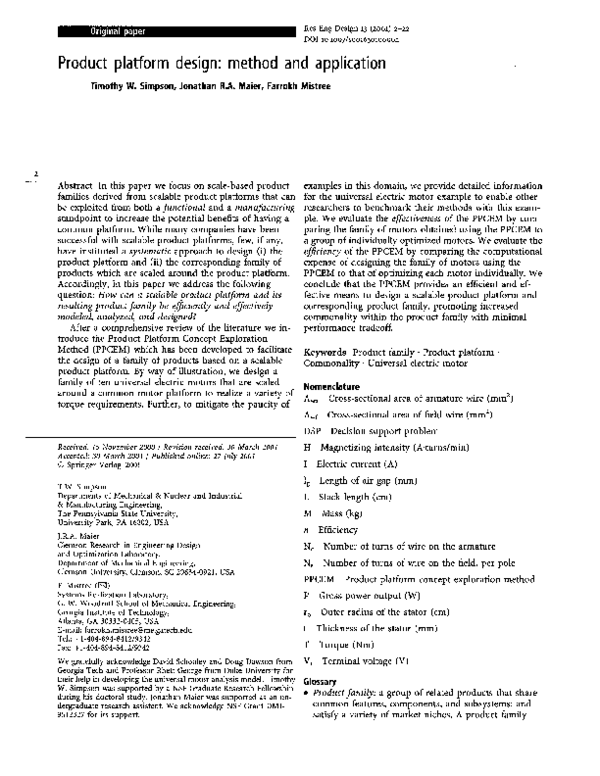 (PDF) Product platform design: method and application