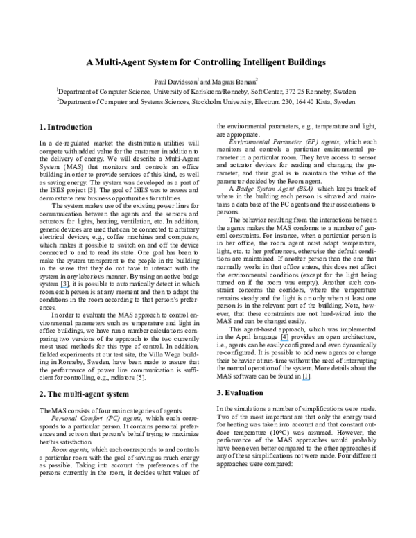 (PDF) A Multi-Agent System for Controlling Intelligent Buildings