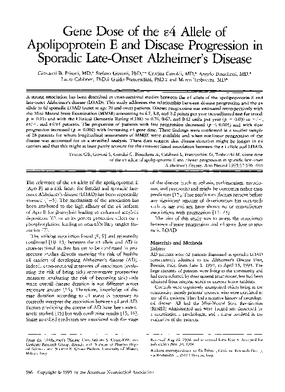(PDF) Gene dose of the ?4 allele of apolipoprotein E and disease ...
