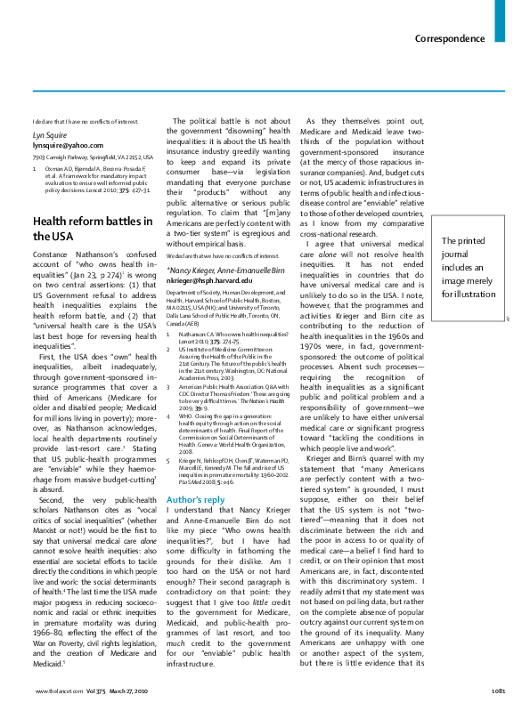 (PDF) Health reform battles in the USA
