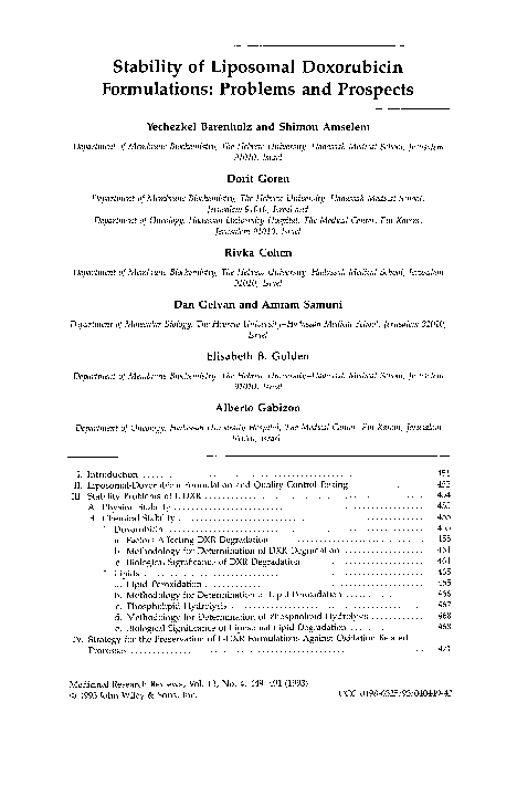 (PDF) Stability of liposomal doxorubicin formulations: Problems and ...