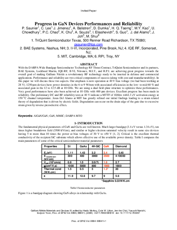(PDF) Progress in GaN devices performances and reliability