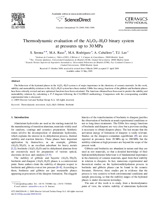 (PDF) Thermodynamic evaluation of the Al 2O 3–H 2O binary system at ...