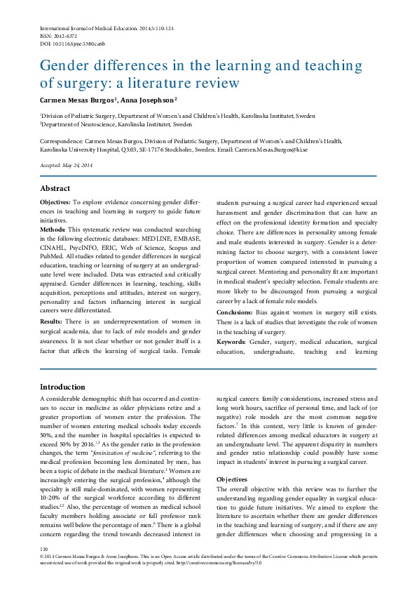 (PDF) Gender differences in the learning and teaching of surgery: a ...