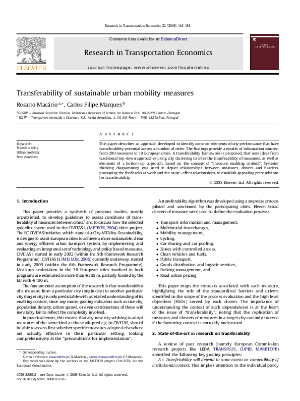 (PDF) Transferability of sustainable urban mobility measures