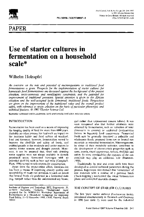 (PDF) Use of starter cultures in fermentation on a household scale