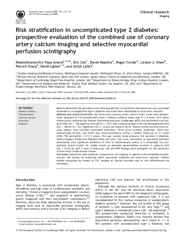 (PDF) Risk stratification in uncomplicated type 2 diabetes: prospective ...