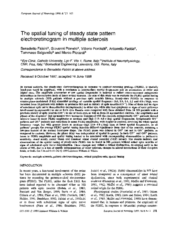 (PDF) The spatial tuning of steady state pattern electroretinogram in ...