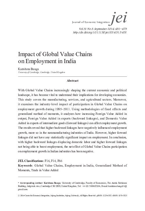(PDF) Impact of Global Value Chains on Employment in India Impact of ...