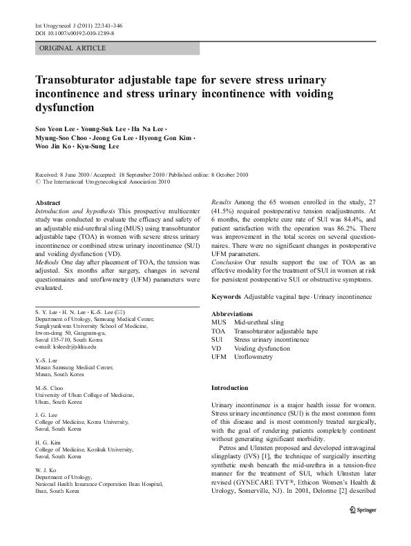 (PDF) Transobturator adjustable tape for severe stress urinary ...