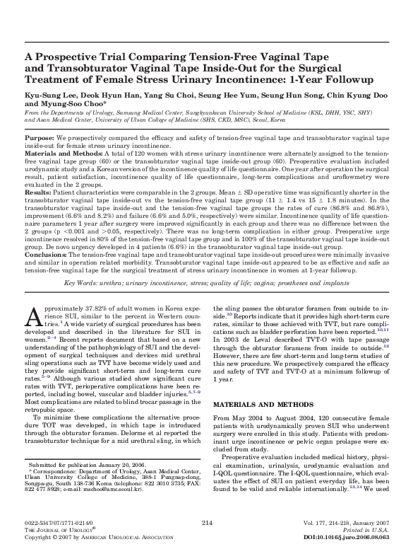 (PDF) A Prospective Trial Comparing Tension-Free Vaginal Tape and ...