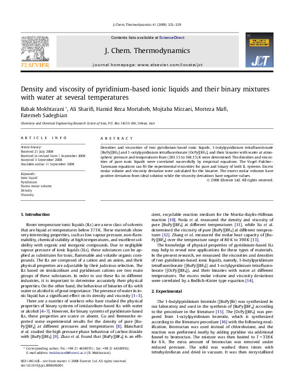 (PDF) Density and viscosity of pyridinium-based ionic liquids and their ...