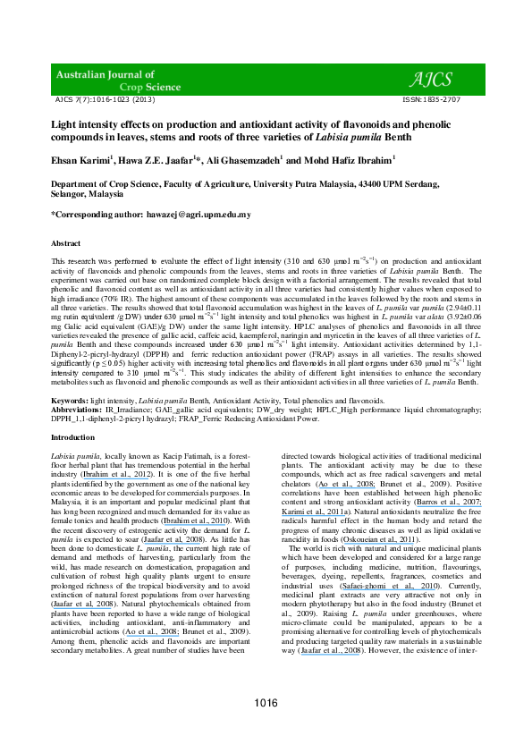 (PDF) Light intensity effects on production and antioxidant activity of ...