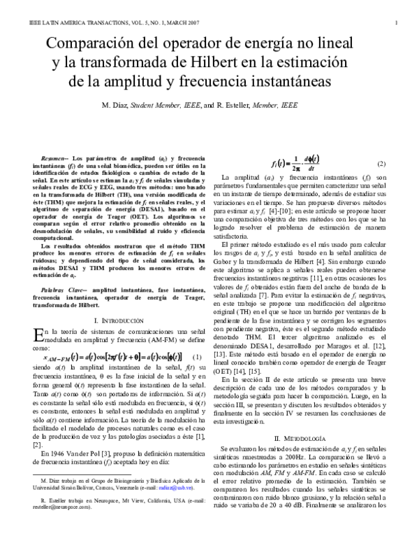 (PDF) Comparison of the non linear energy operator and the Hilbert ...