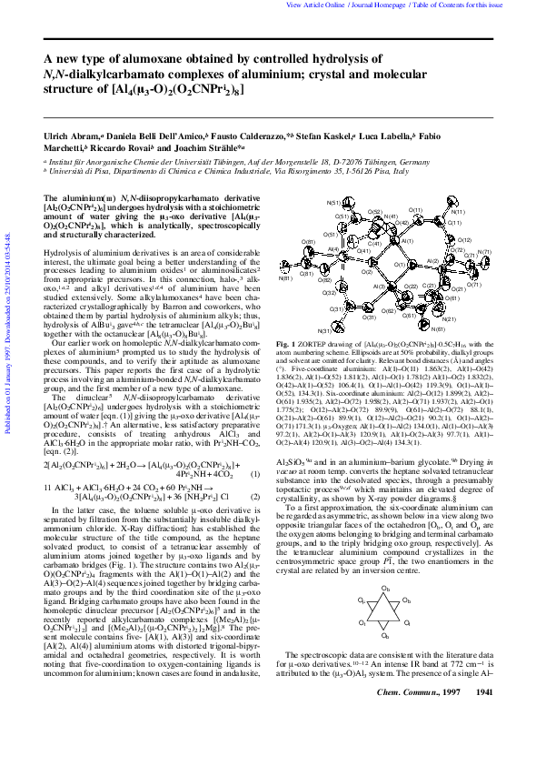 (PDF) A new type of alumoxane obtained by controlled hydrolysis of N,N ...