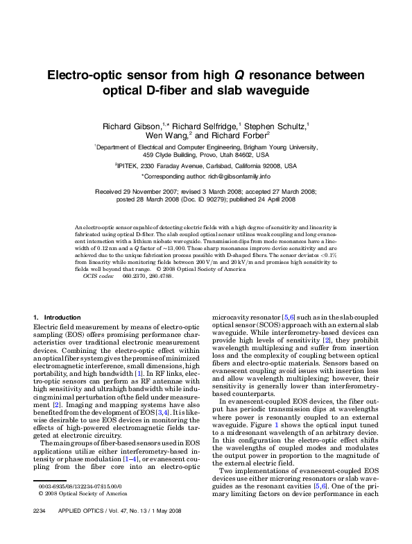 (PDF) Electrooptic sensor from highQ resonance between optical D
