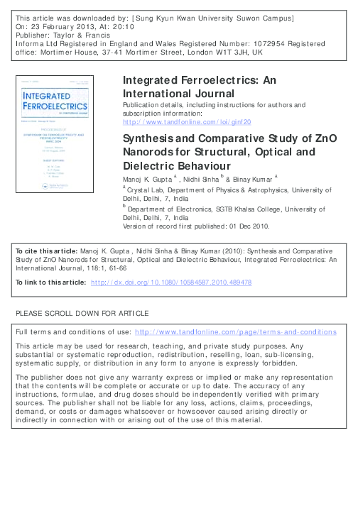 (PDF) Synthesis and Comparative Study of ZnO Nanorods for Structural ...
