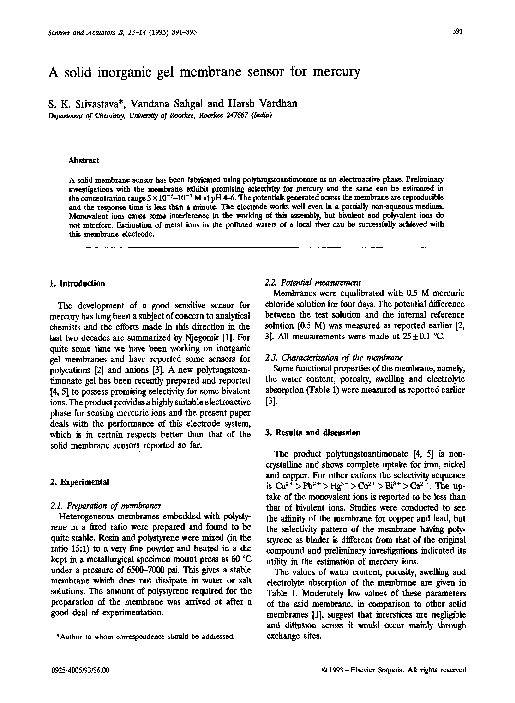 (PDF) A solid inorganic gel membrane sensor for mercury