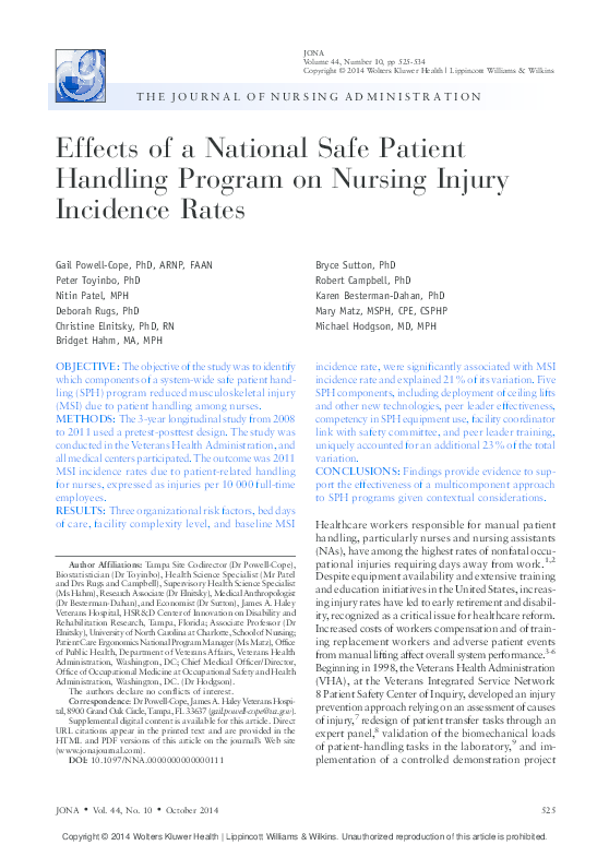 (PDF) Effects of a National Safe Patient Handling Program on Nursing ...