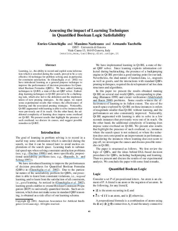 (PDF) Assessing the impact of Learning Techniques in Quantified Boolean ...
