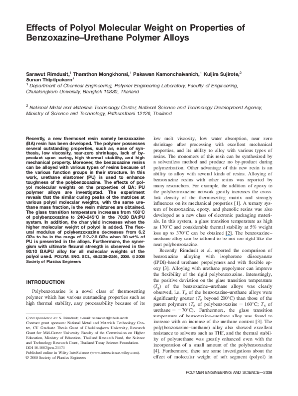 (PDF) Effects of polyol molecular weight on properties of benzoxazine ...