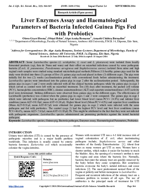 (PDF) Liver Enzymes Assay and Haematological Parameters of Bacteria Infected Guinea Pigs Fed