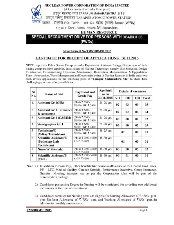 PDF) SPECIAL RECRUITMENT DRIVE FOR PERSONS WITH DISABILITIES (PWDs